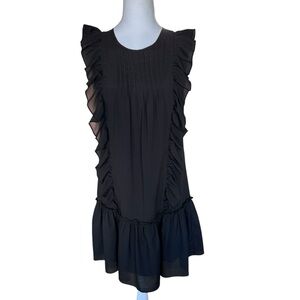 Banana Republic Ruffle Shift Style Black Sleeveless‎ Dress Women's Size XS